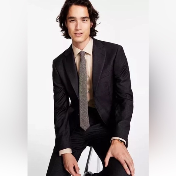 Calvin Klein Men's Gray Plaid Wool Blend Stretch Suit Jacket Blazer Size 44 Long - Picture 1 of 8